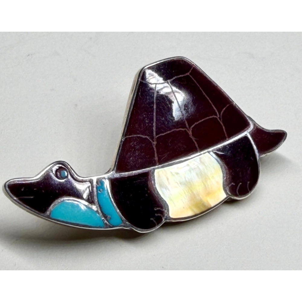 Zuni  Inlay Turtle Pendant Pin Brooch Sterling Silver Ray Nieto RN Mosaic - Picture 13 of 13